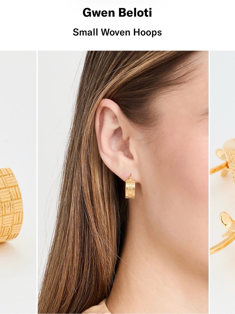 Gwen Beloti Gold Textured Small Woven Hoop Earrings